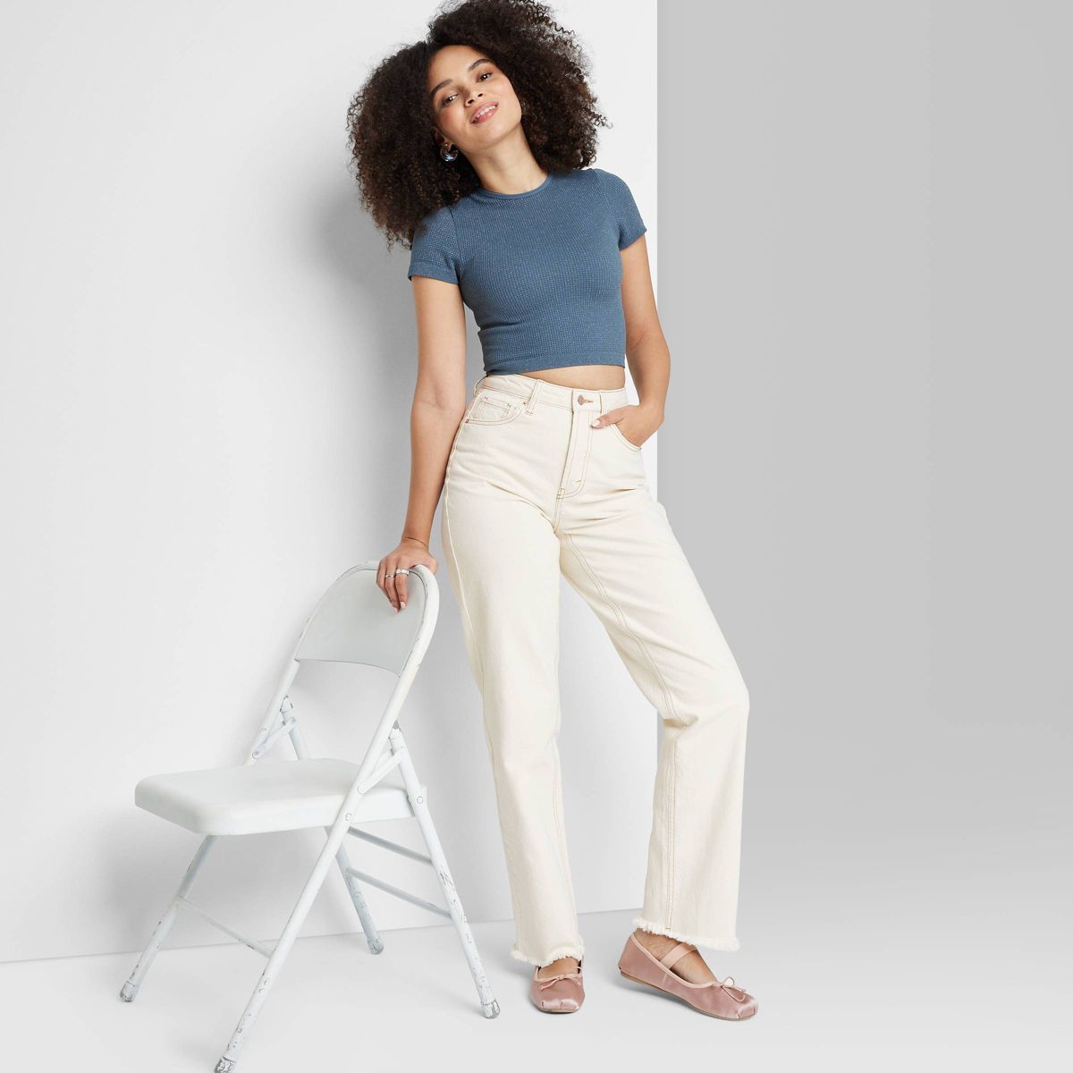 Women's High-Rise Curvy Straight Jeans - Wild Fable™ Cream | Target