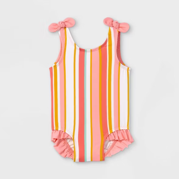 Baby Girls' Striped One Piece Swimsuit - Cat & Jack™ Coral | Target