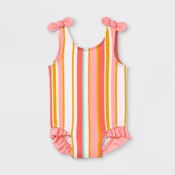 Baby Girls' Striped One Piece Swimsuit - Cat & Jack™ Coral | Target