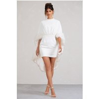 Of The Manor | White Gathered Mini Dress With Feather Cape | Club L London
