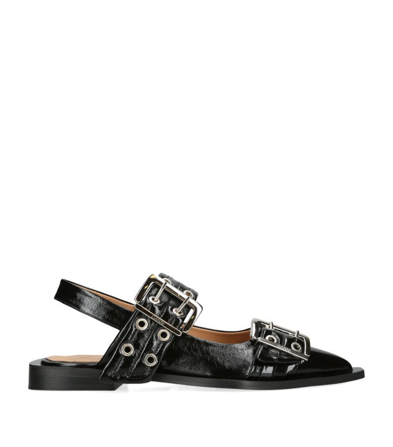 Ganni Leather Buckle Ballet Flats | Harrods