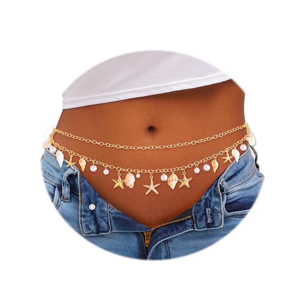 ELABEST Seashell Belt Shell Body Chain Starfish Waist Chain Bikini Beach Belly Chains for Women | Amazon (US)