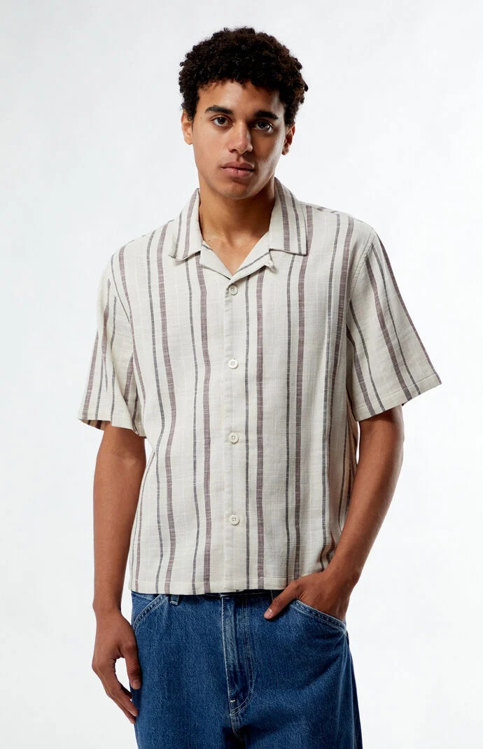 Men's Tan Striped Oversized Camp Shirt - Size Small | PacSun
