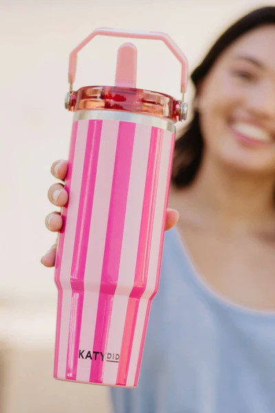 Pink and Hot Pink Striped Stainless Steel 30 Oz Tumbler | Katydid