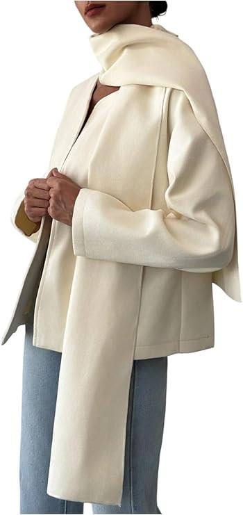 WDIRARA Women's Wool Blend Scarf Coat Open Front Wrap Long Sleeve Winter Outerwear | Amazon (US)