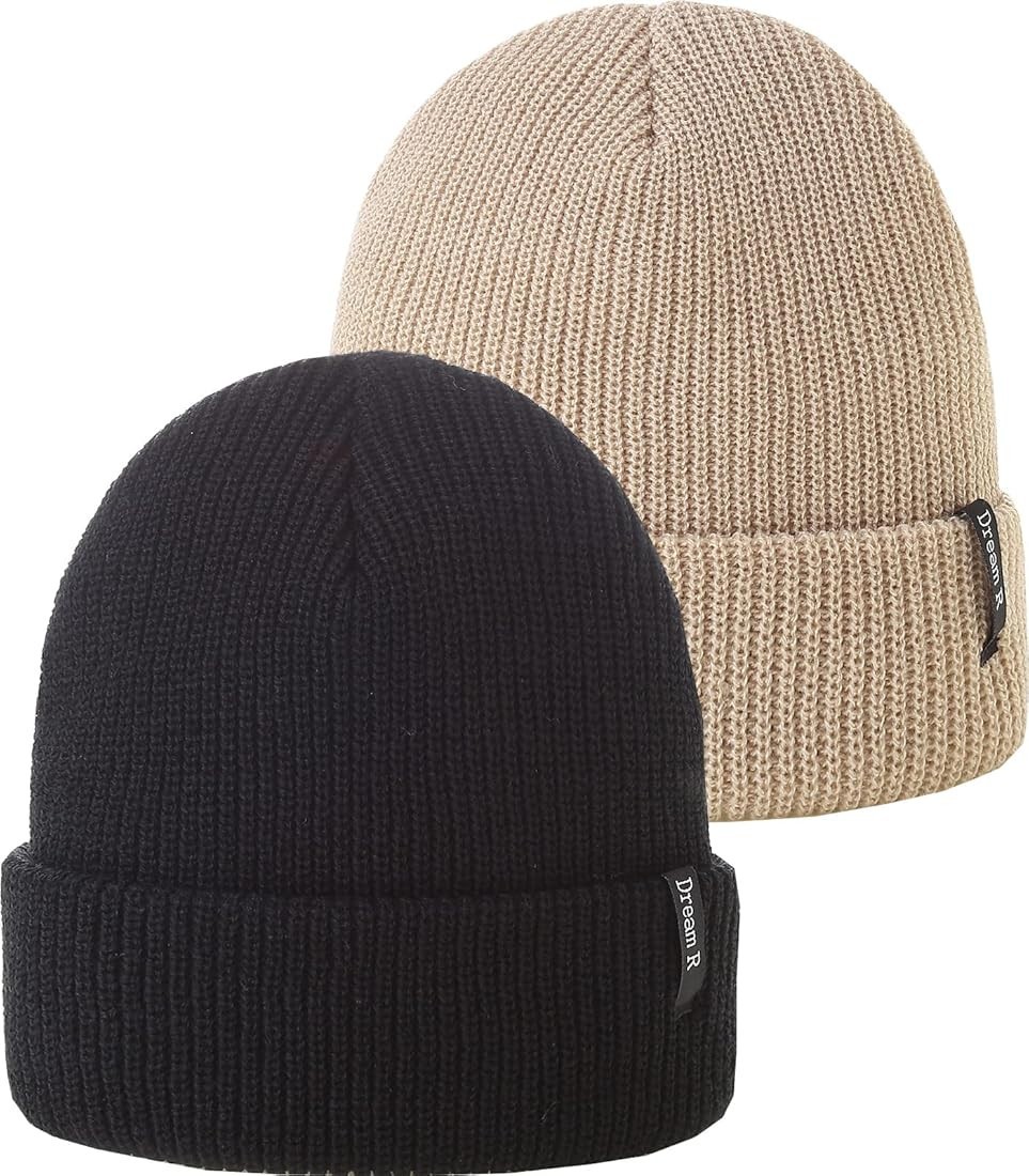 AHAHA 2pcs Beanies for Women Men Soft Knit Skull Cap Slouchy Beanie Warm Unisex Cuffed Beanies | Amazon (US)