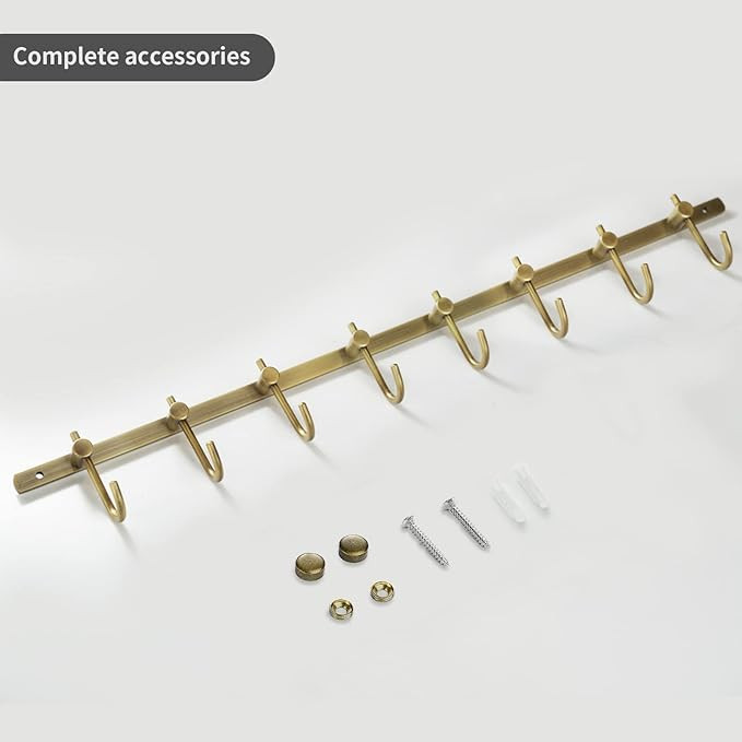 WINCASE Antique Brass Hook Rack, 8 Hooks Coat Rack, Bath Wall Hook Rack Vintage Mounted Brushed B... | Amazon (US)