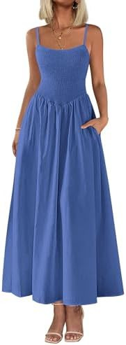 PRETTYGARDEN Women's Smocked Maxi Dresses 2026 Summer Sundress Casual Spaghetti Strap Swing A Lin... | Amazon (US)