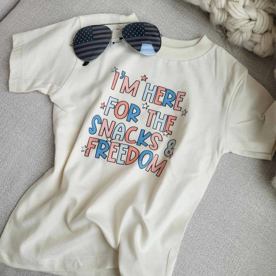 Here For The Snacks & Freedom Kids Graphic Tee | Natural | Caden Lane