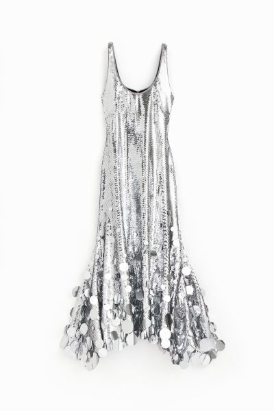 Sequined Flared-skirt Dress - Silver-colored - Ladies | H&M US | H&M (US + CA)