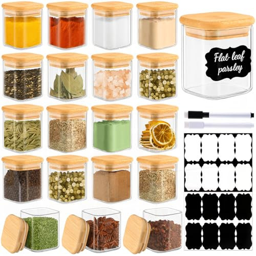 TBWIND 20 Pack 4 oz Square Glass Spice Jars with Lids and Labels – Airtight Small Seasoning Containers Set, Clear Glass Storage Jars for Seasoning, Spices, Kitchen Pantry Organization | Amazon (US)
