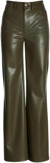 Malibu Wide Leg Five Pocket Faux Leather Pant - Olive | Boston Proper | Boston Proper