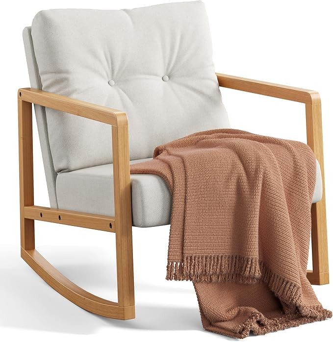 Gizoon Mid Century Accent Rocking Chair, Upholstered Linen Chair, Single Recliner Armchair with E... | Amazon (US)