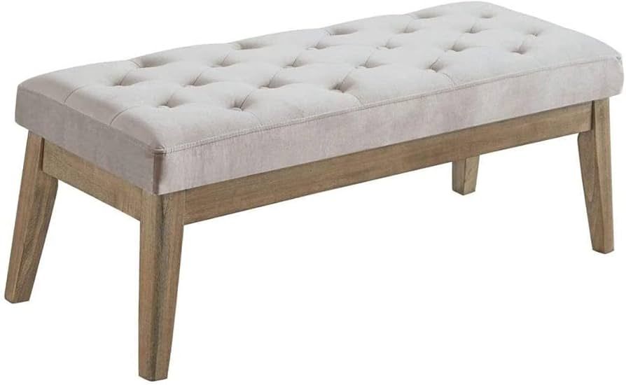 24KF Velvet Upholstered Tufted Bench with Solid Wood Leg,Ottoman with Padded Seat-Taupe | Amazon (US)