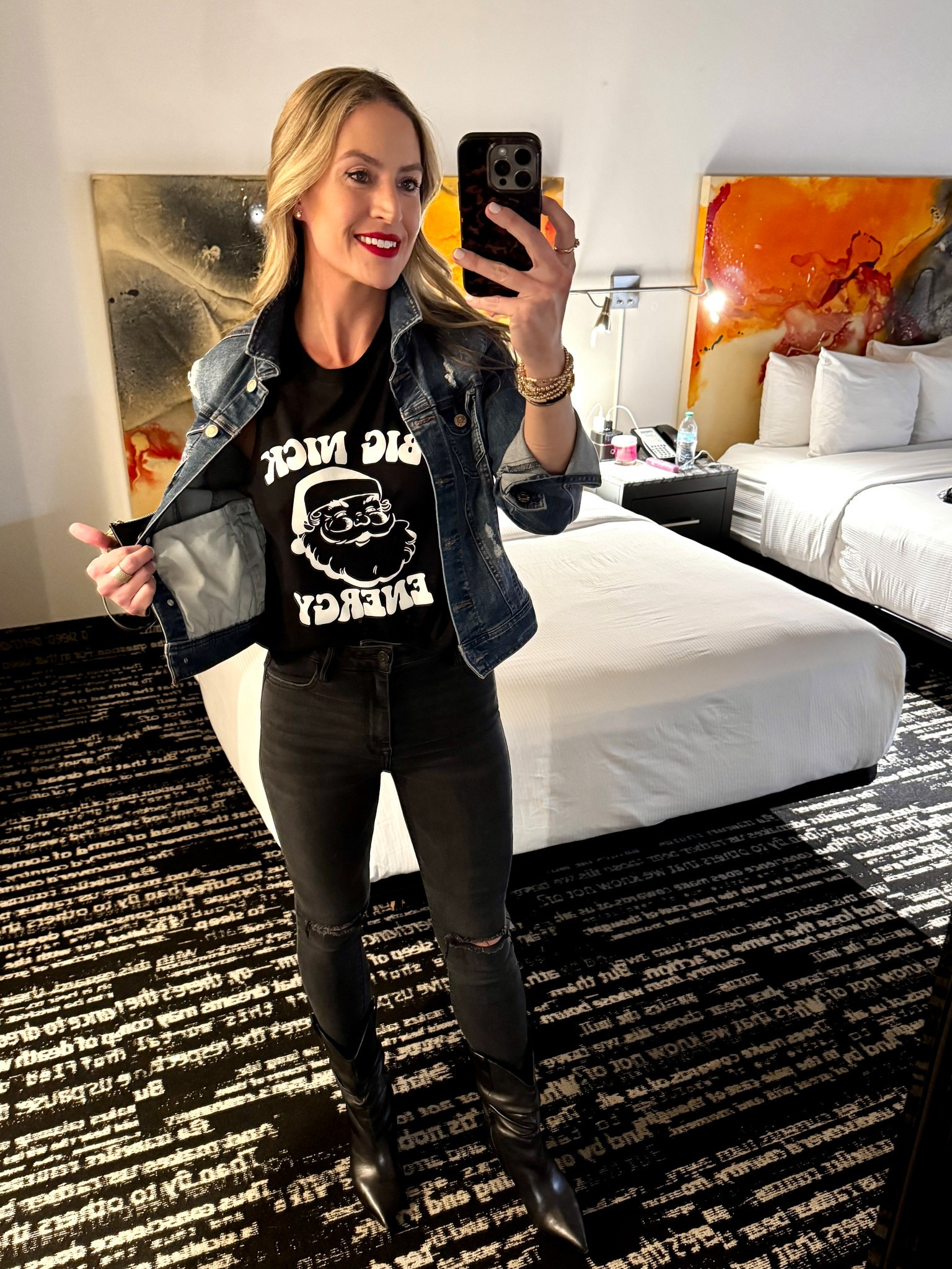 Holiday Outfit 🥂

Mix and match holiday graphics with denim for a casual festive vibe. 

#everypiecefits

Christmas shirt 
Holiday shirt 
Casual outfit 
Festive outfit 
Booties 
Boots 

#LTKSeasonal #LTKHoliday #LTKootd