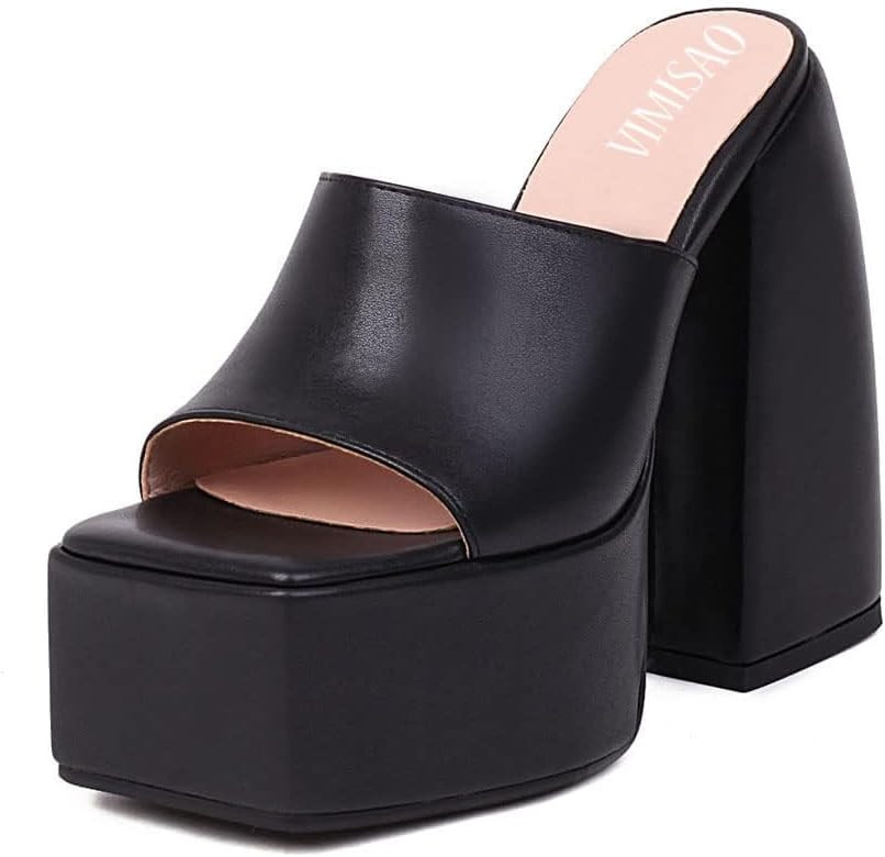 VIMISAOI Platform Sandals for Women Sexy Square Peep Toe Slip On Chunky High Heel Sandals Date Dr... | Amazon (US)