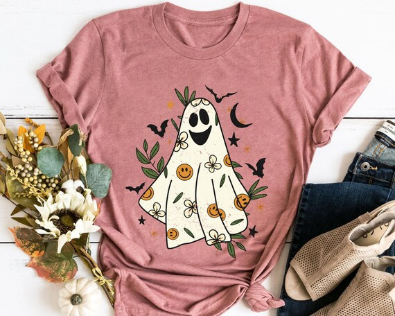 Cute Ghost With Flower Shirt Hippie Ghost Halloween T-shirt - Etsy | Etsy (US)