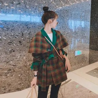 Plaid Shawl Woolen Jacket | YesStyle Global