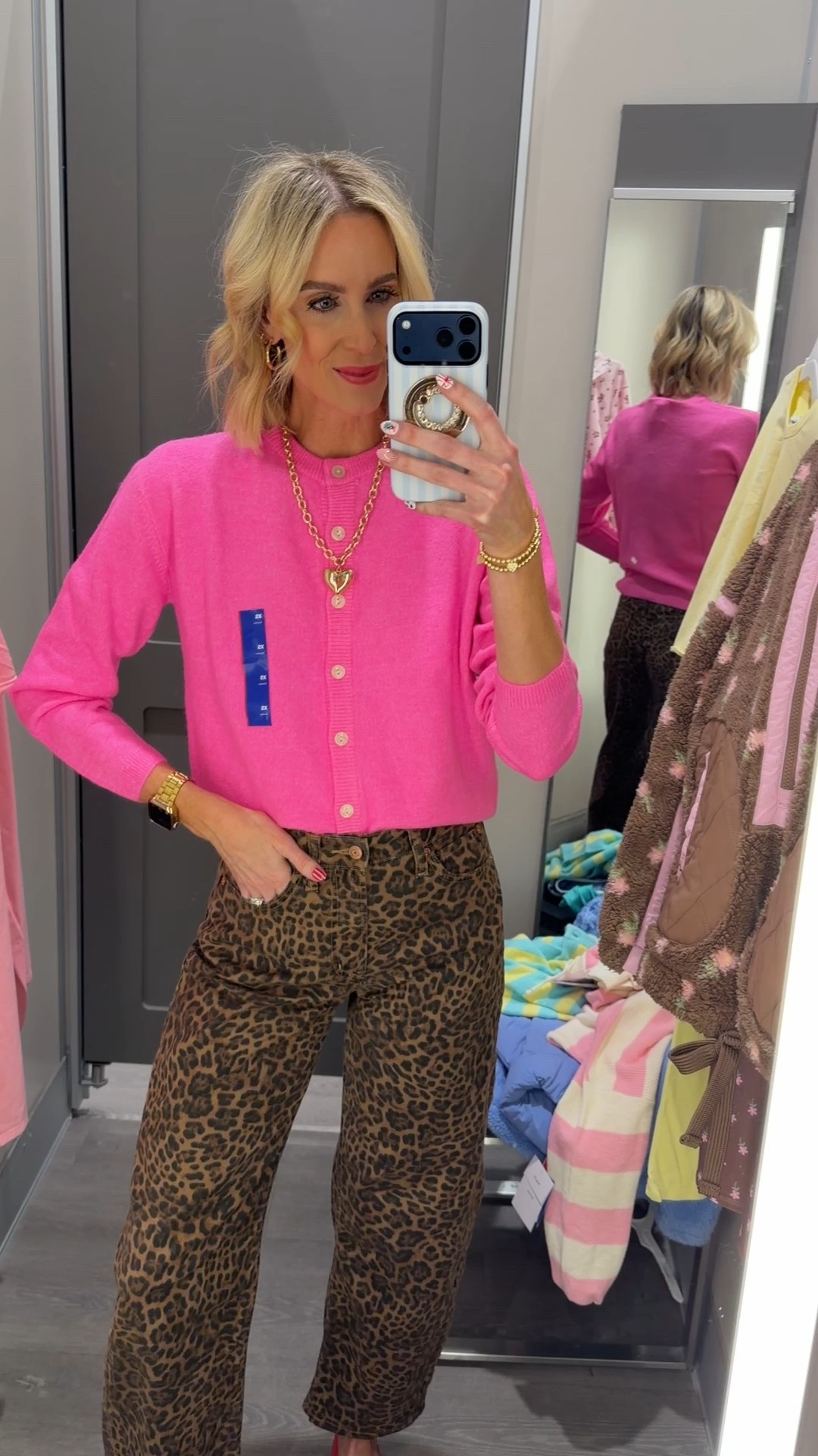 The cutest bright pink cardigan from target!