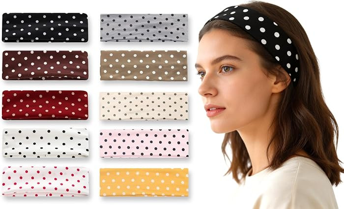 10 Pack Polka Dot Headbands for Women Trendy Hair Accessories: Cute Fashion Head Bands for Women'... | Amazon (US)