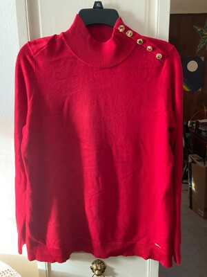 Calvin Klein Women’s Red Gold Accent Buttons Sweater Long Sleeve Size Medium | eBay US
