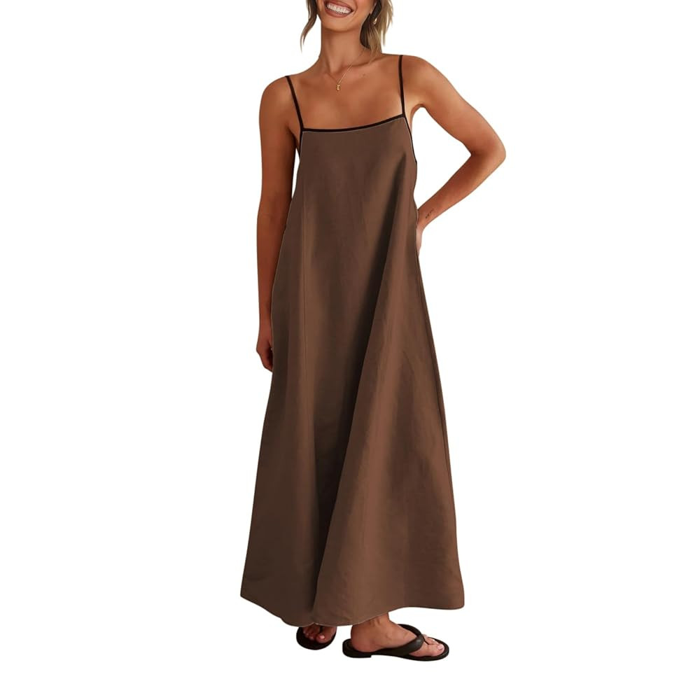 Shy Velvet Women's 2025 Summer Linen Maxi Dress Contrast Spaghetti Strap Dress Backless Sleeveles... | Amazon (US)