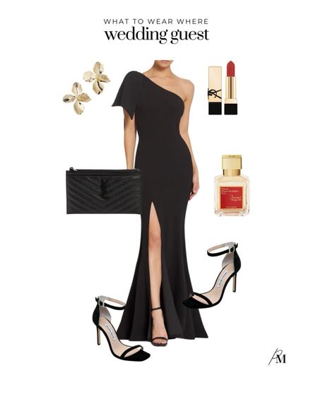 Wedding guest outfit idea. I love this one shoulder gown paired with a strappy heel and monochromatic clutch. 

#LTKSeasonal #LTKstyletip #LTKwedding