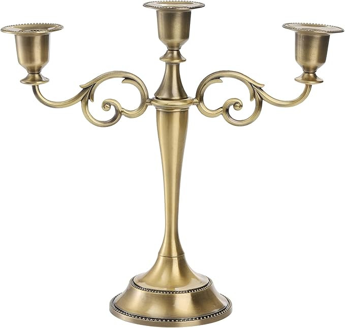 YOUEON 3 Arms Candelabra, 10 Inch Tall, Antique Bronze Candelabra, Bronze Candle Holder Taper for... | Amazon (US)