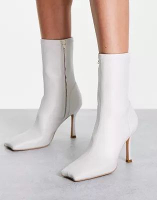 NA-KD square toe heeled boots in white | ASOS (Global)
