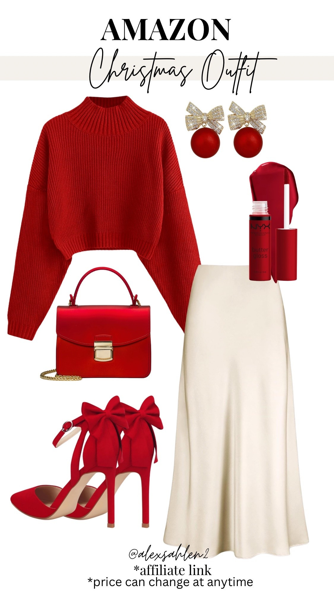 Christmas outfit idea! 🎄 

Christmas outfit idea, Christmas party outfit, holiday party outfit, holiday party outfit idea, red sweater outfit, red bow heels outfit