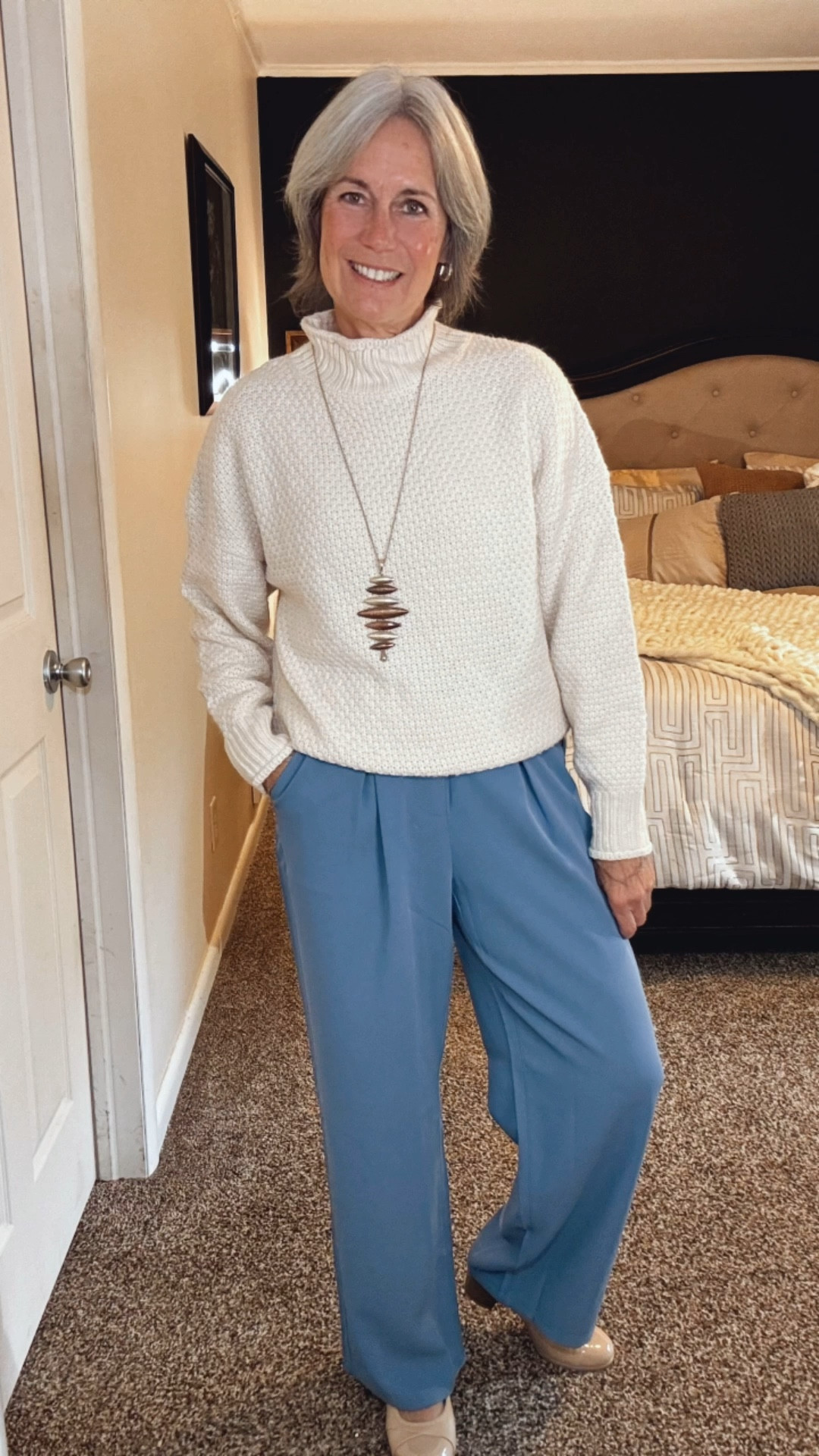 Effortless polish in two tones - navy + gray blue. Styled with soft knits and silk for that easy, elevated feel. 
Elastic waist, pleats and pockets make these the perfect versatile pant for work and casual wear  

#LTKSeasonal #LTKStyleTip #LTKOver40