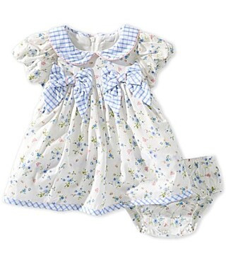 Rare Editions Baby Girls Cap-Sleeve Peter Gingham Pan Collar and Bows Ditsy-Floral-Printed Fit-And-Flar | Dillard's