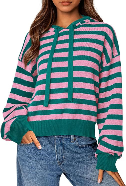 PRETTYGARDEN Hoodies for Women Fall Fashion 2025 Striped Pullover Sweaters Casual Long Sleeve Top... | Amazon (US)