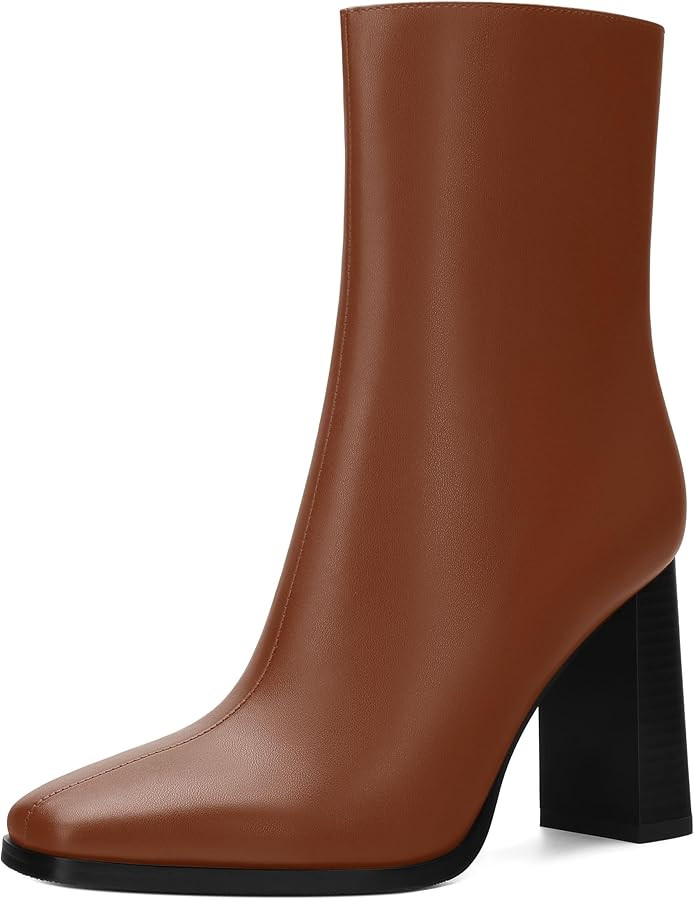 Womens Ankle Boots, Square Toe High Heel Short Boots for Women, Fashion Chunky Heel Booties with ... | Amazon (US)