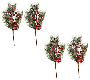 Set of 4 Jingle Bell, Pinecone and Berry Picks by Valerie | QVC