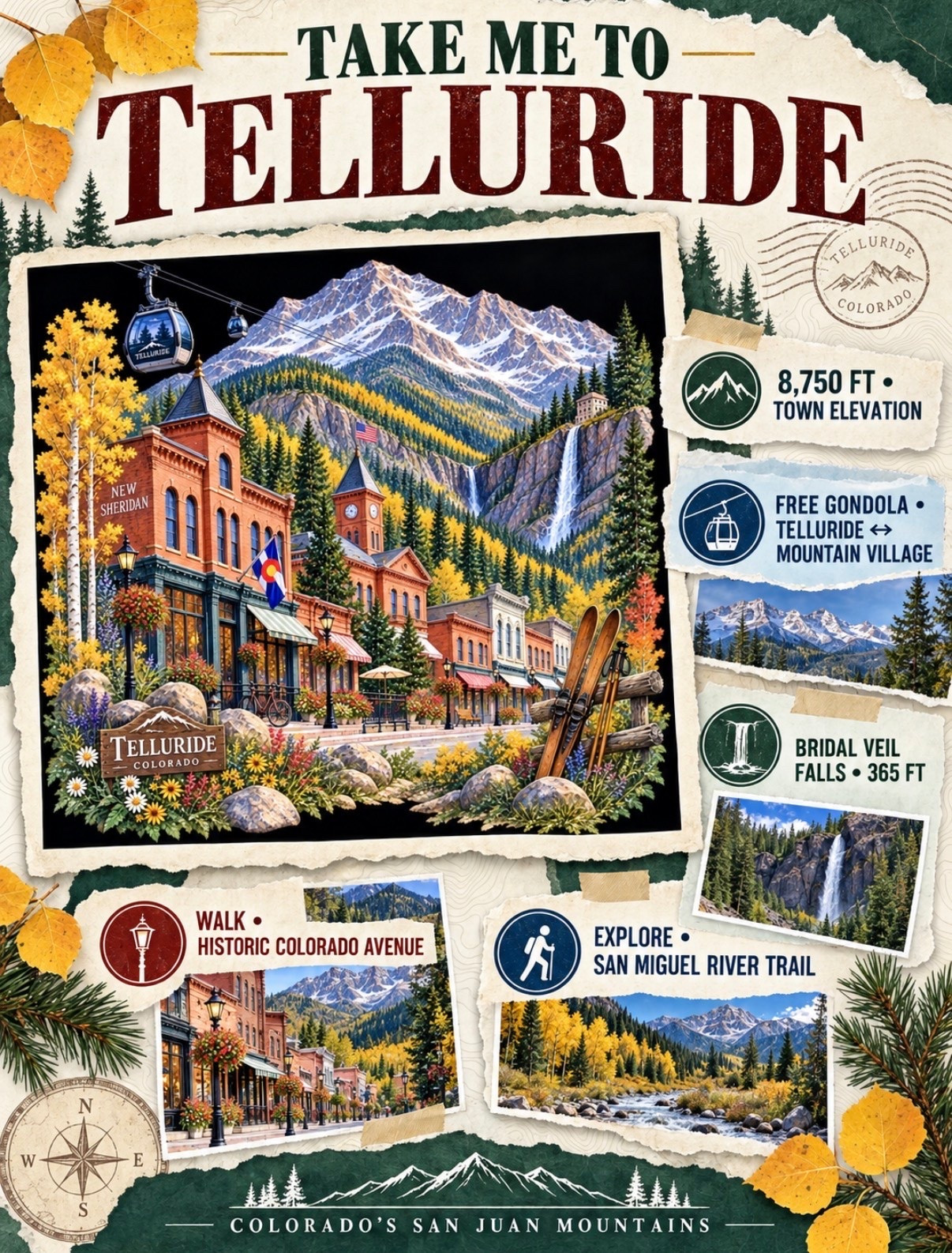 Take me to Telluride 🏔️🍂

Tucked into Colorado’s San Juan Mountains, Telluride has everything—historic streets, dramatic mountain views, scenic trails, Bridal Veil Falls, and a free gondola ride to Mountain Village.

Would you visit Telluride for the golden fall colors, snowy ski season, or a summer mountain escape?

#TakeMeToTelluride #TellurideColorado #ColoradoTravel #MountainGetaway #TravelBucketList

#LTKTravel #LTKSeasonal #LTKstorytime