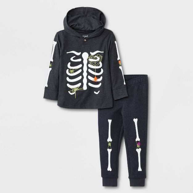 Toddler Boys' Halloween Skeleton Long Sleeve Hooded Jersey T-Shirt and Fleece Jogger Set - Cat & ... | Target