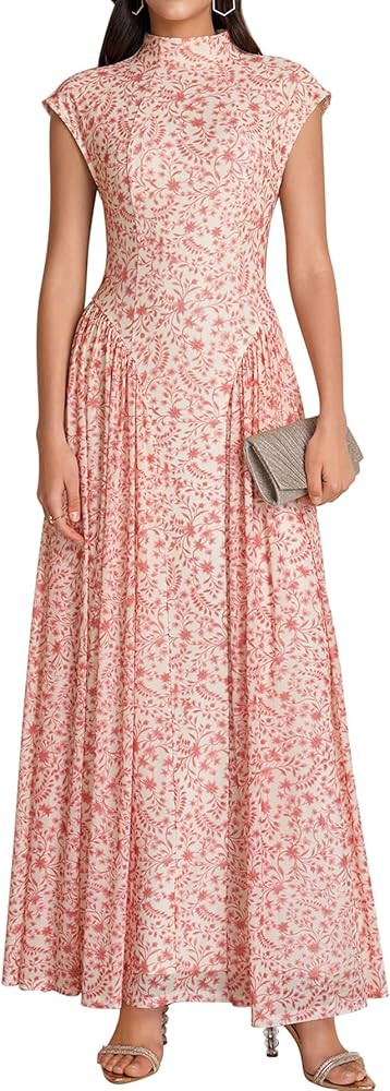 KUTUMAI Floral Summer Long Formal Wedding Guest Dresses for Women 2026 Elegant Classy Mock Neck M... | Amazon (US)