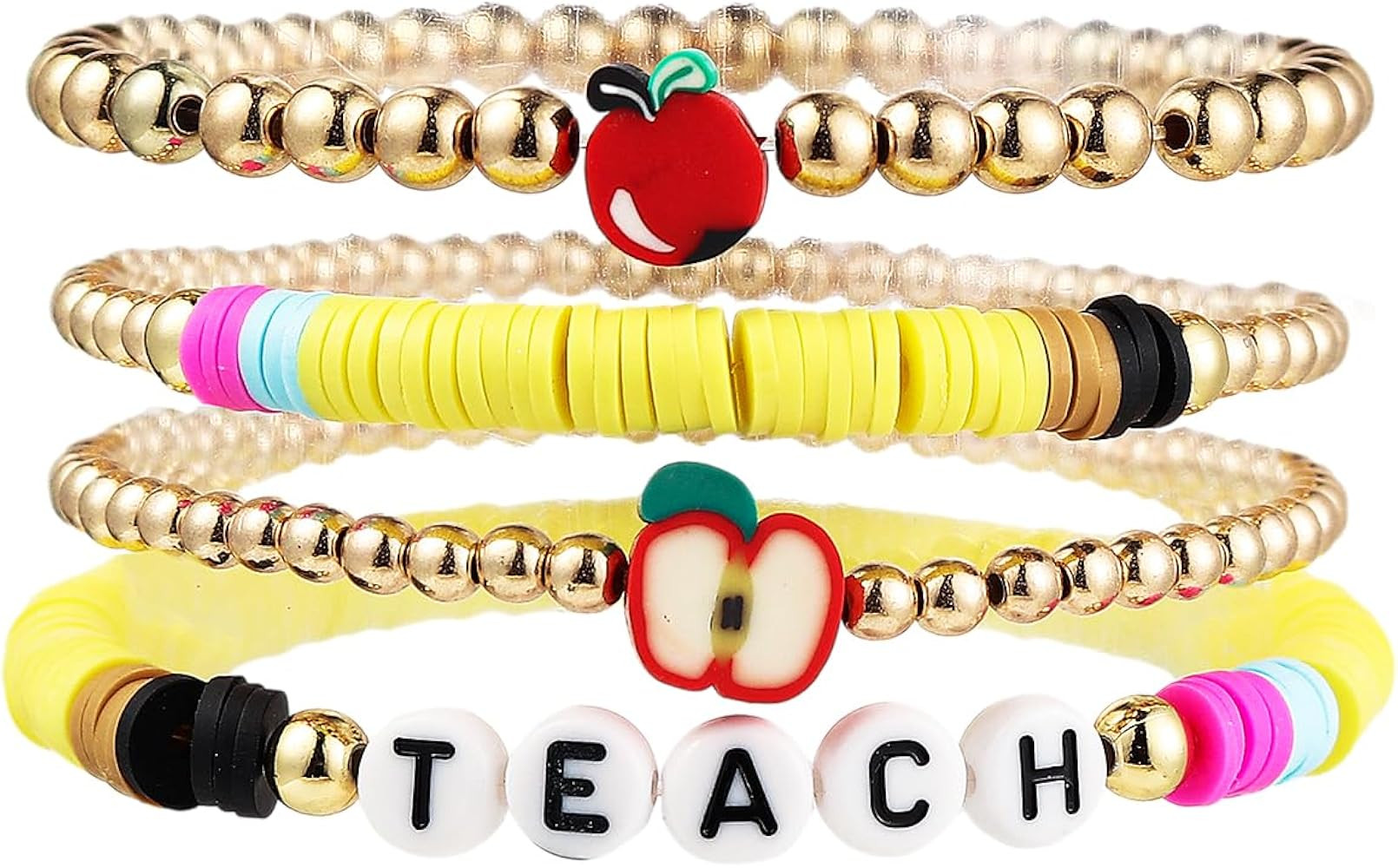 tenghong2021 Acrylic Bead Elastic Rope Beaded Bracelet for Women Handmade Wood Beaded Teacher App... | Amazon (US)