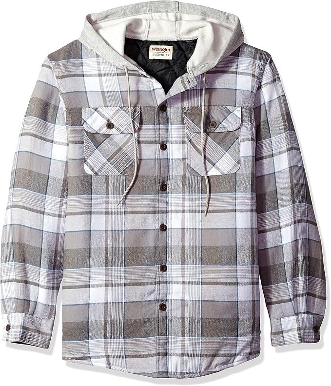 Wrangler Authentics Men's Long Sleeve Quilted Lined Flannel Shirt Jacket With Hood | Amazon (US)