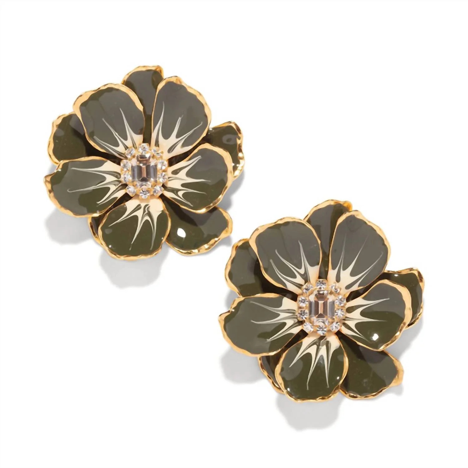 Army Large Hand Painted Jewel Box Floral Earrings In Green | Shop Simon