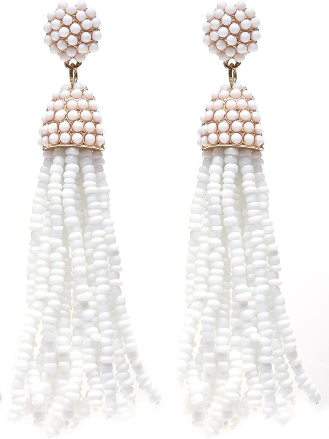 NLCAC Women's Beaded tassel earrings Long Fringe Drop Earrings Dangle 6 Colors | Amazon (US)