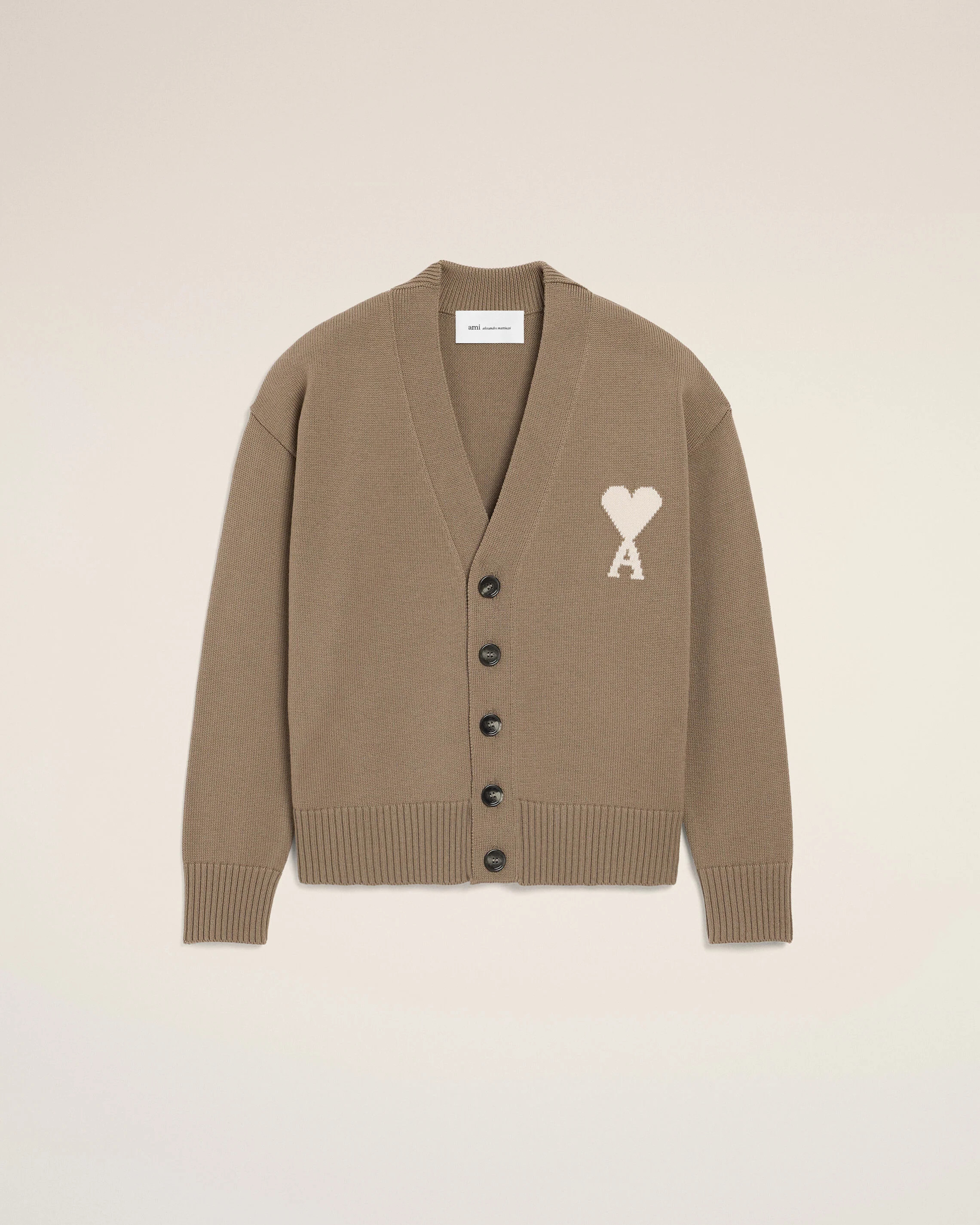 Beigefarbene Ami De Coeur Cardigan aus Wolle BEIGE TAUPE/ECRU | Ami Paris | AMI Paris FR
