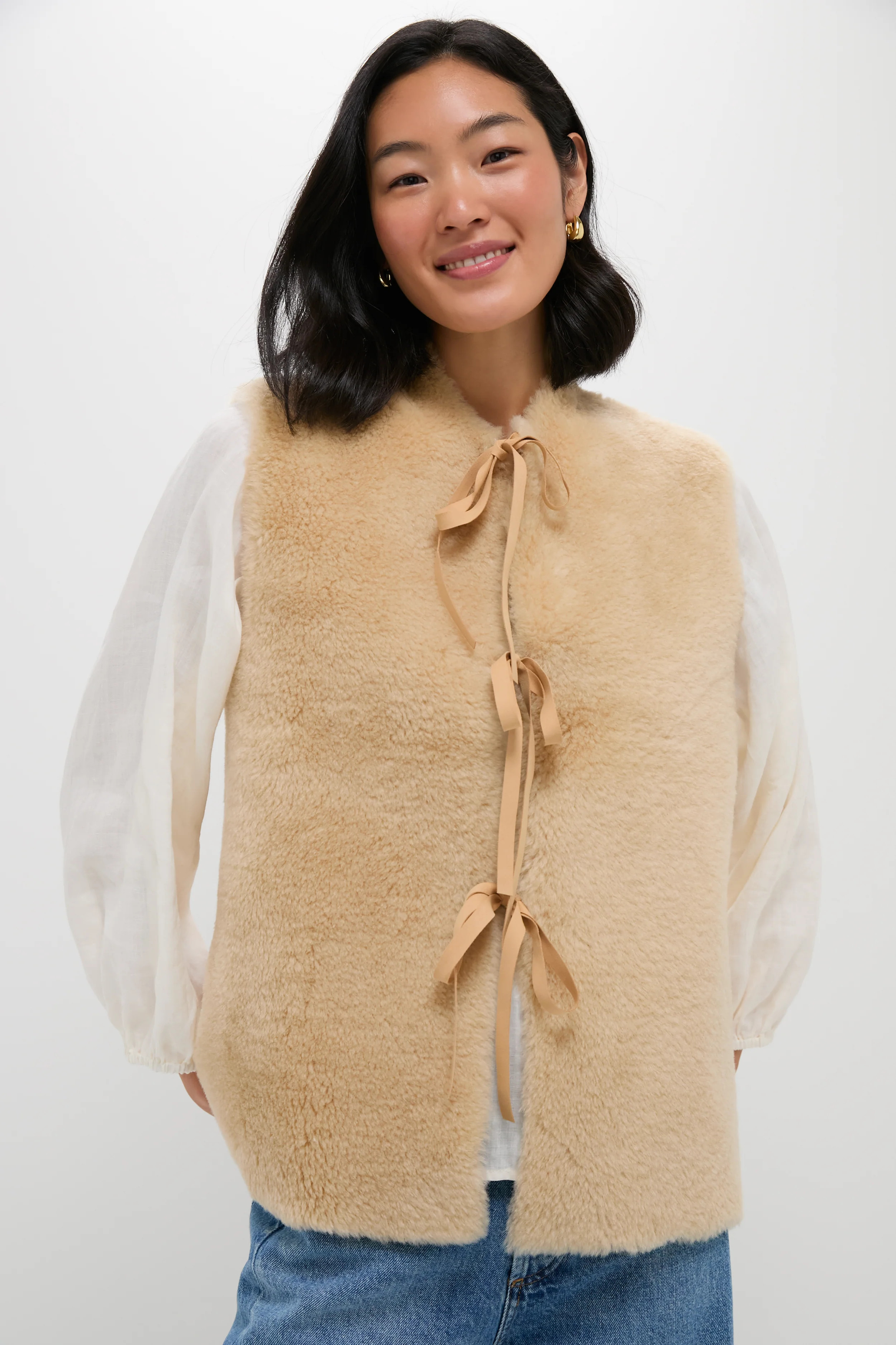 Cream Elliot Shearling Tie-Front Vest | Tuckernuck (US)