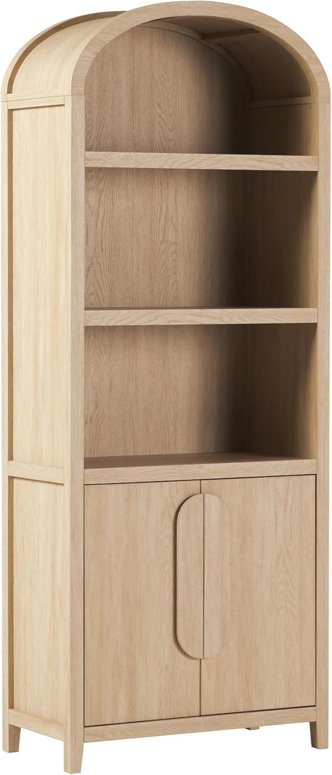 Walker Edison Chantelle Modern Arched Bookcase with Statement Wood Cabinet Pulls - Coastal Oak | Amazon (US)