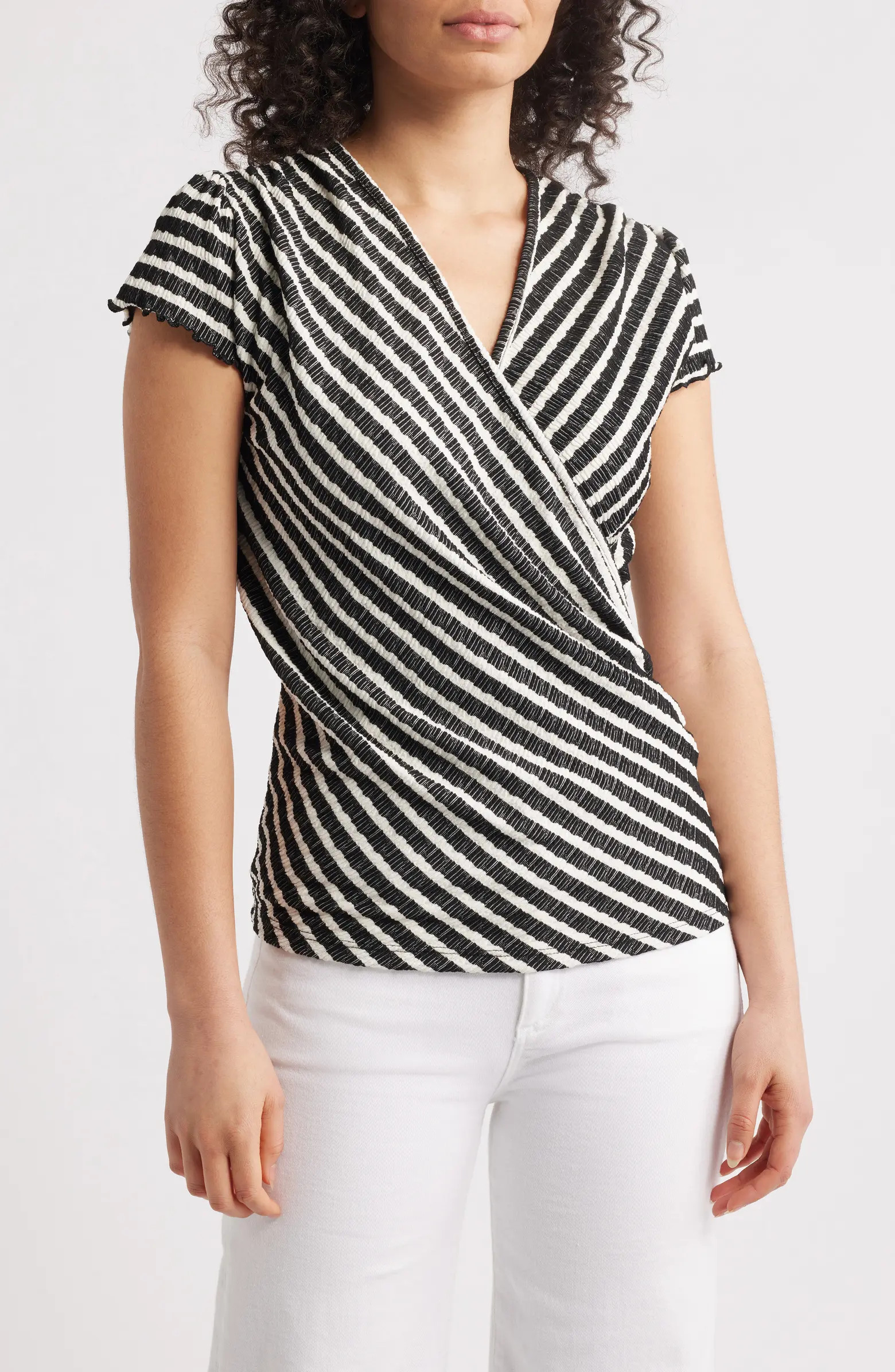 Puckered Stripe Wrap Front Top | Nordstrom