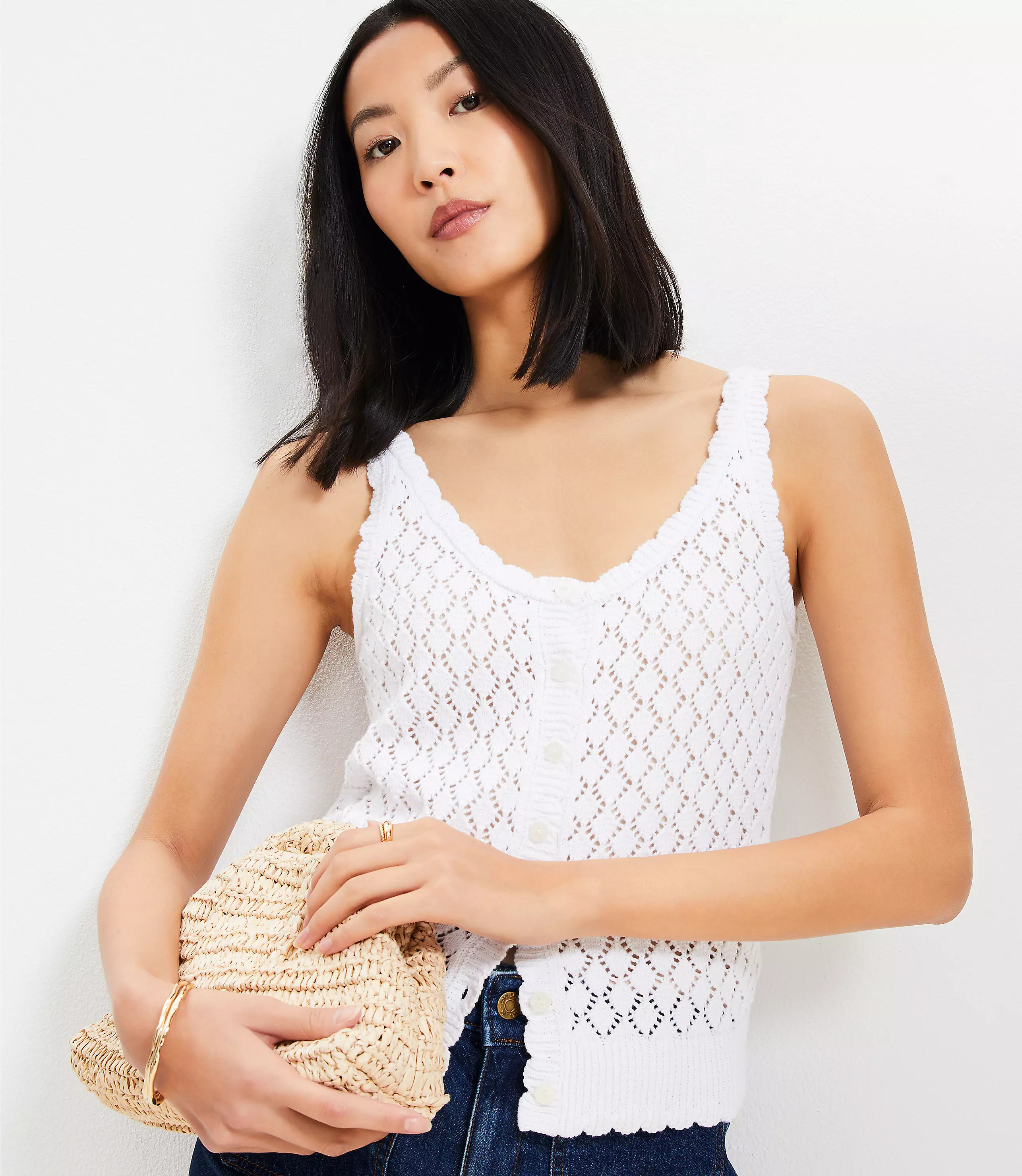 Crochet Button Sweater Tank Top | LOFT