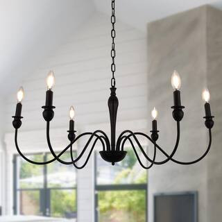 Modern Farmhouse Dining Room Chandelier 6-Light Mattle Black Large Island Candlestick Chandelier ... | The Home Depot