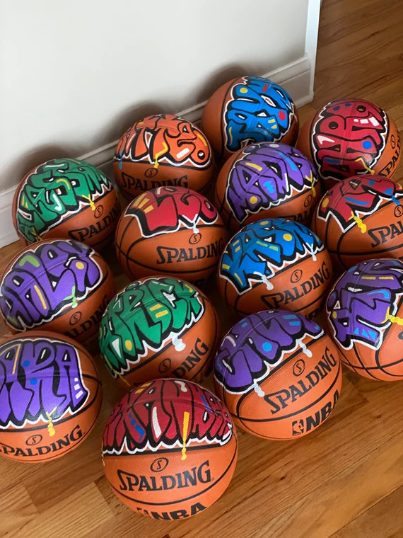 Handpainted personalized graffiti style writing basketballs full size birthday favors boys basket... | Etsy (US)