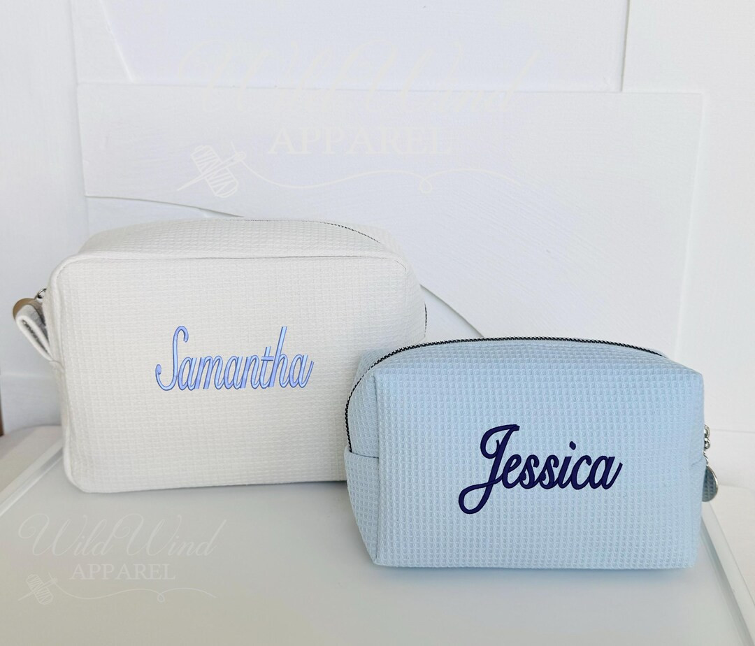 Personalized Waffle Cosmetic Bag, Personalized Makeup Bag, Embroidered Toiletry Bag, Custom Name ... | Etsy (US)